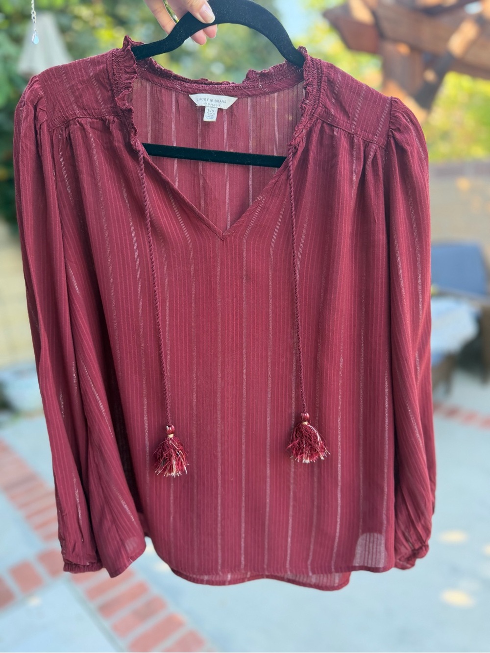 Lucky Brand Burgundy Boho Peasant Blouse – Size L